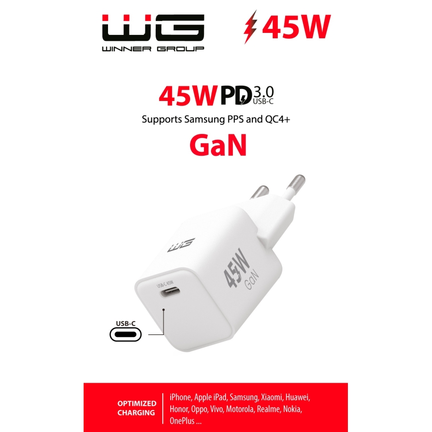 Winner Group - Adapter za brzo punjenje 1xUSB-C Power Delivery 45W bijela