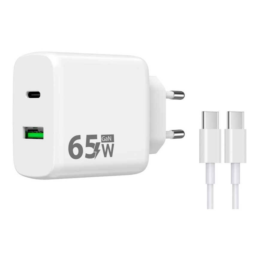 Winner Group - Adapter za brzo punjenje 2xUSB PD 65W + USB kabel USB-C / USB-C 1m