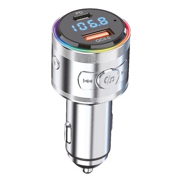 Winner Group - Auto punjač s FM predajnikom i handsfree funkcijom 20W srebrni