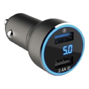 Winner Group - Auto punjač s zaslonom 2xUSB-A Power Delivery 30W crni