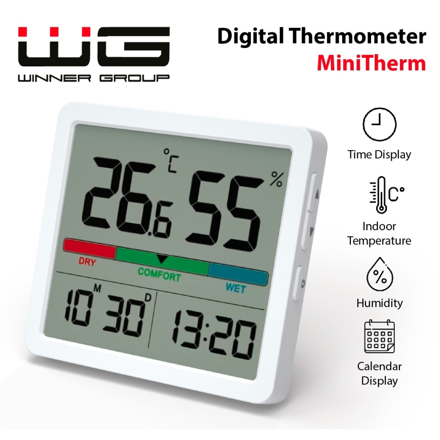 Winner Group - Digitalni termometar s LCD zaslonom i higrometrom 2xCR2032 bijela