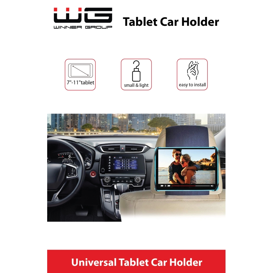 Winner Group - Držač za tablet za naslon za auto s čičak trakom crni