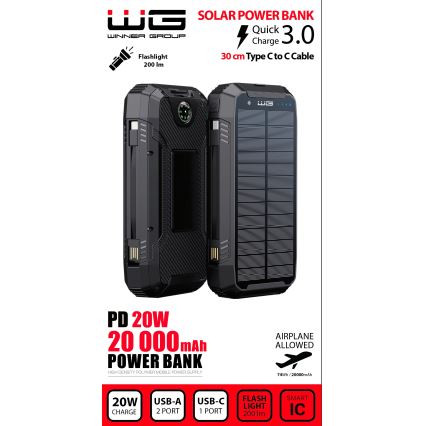Winner Group - Power Bank s bežičnim punjenjem i solarnim panelom 20000 mAh 20W PD