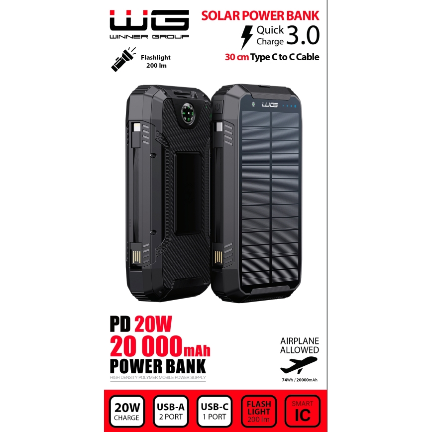Winner Group - Power Bank s bežičnim punjenjem i solarnim panelom 20000 mAh 20W PD