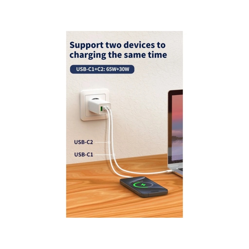 Winner Group - Punjač GaN 1xUSB-A + 2xUSB-C 100W bijeli