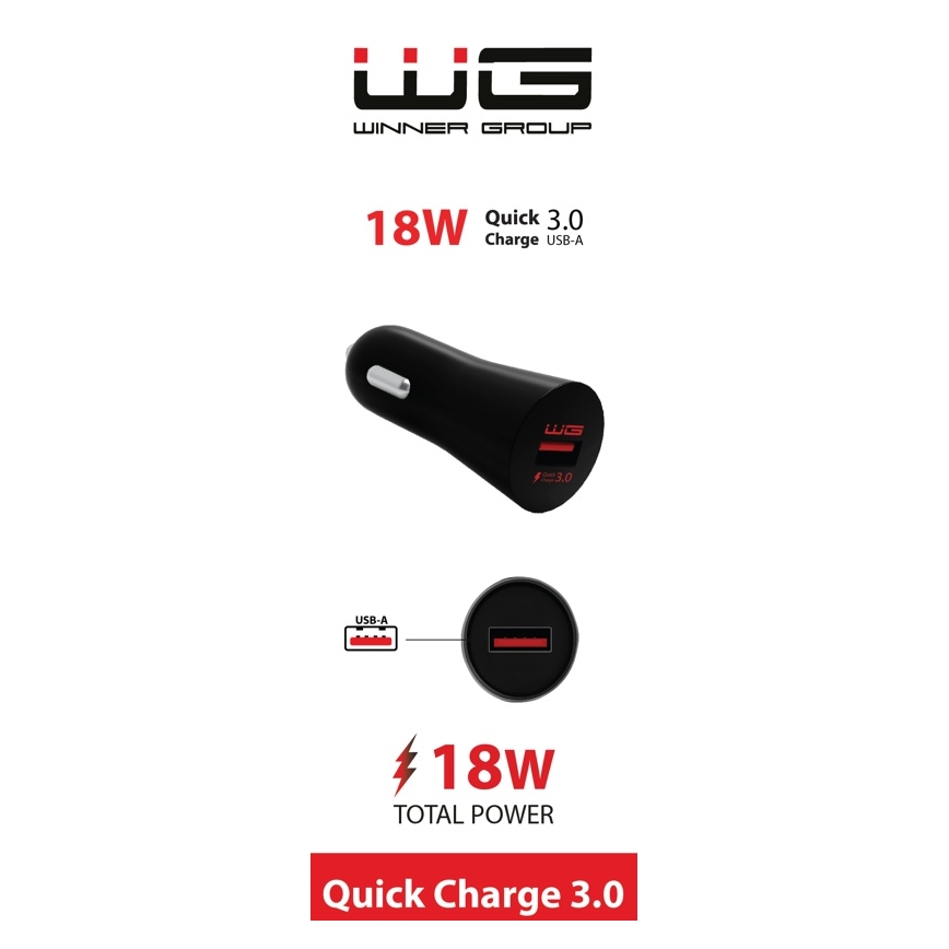Winner Group - Punjač za auto 1xUSB-A Power Delivery 18W crna