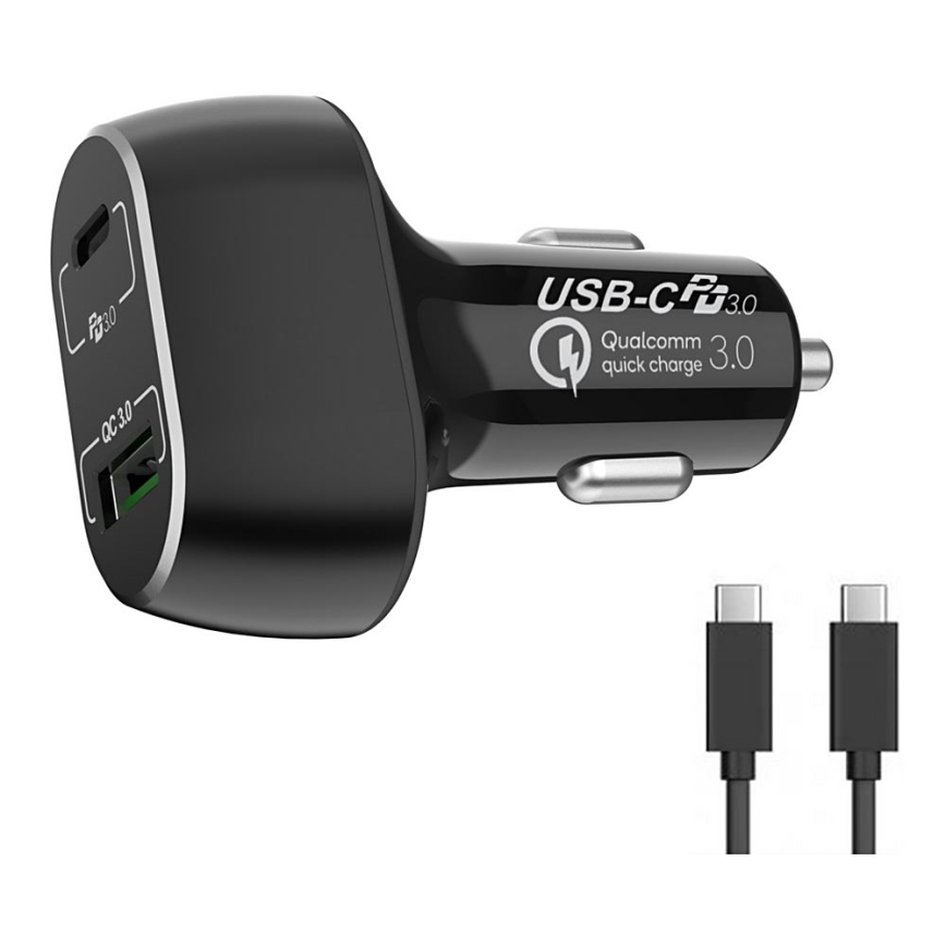 Winner Group - Punjač za auto 1xUSB-C + 1xUSB-A Power Delivery 63W + USB kabel USB-C / USB-C 1 m crna