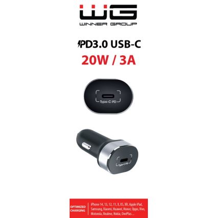 Winner Group - Punjač za auto 1xUSB-C Power Delivery 20W crna