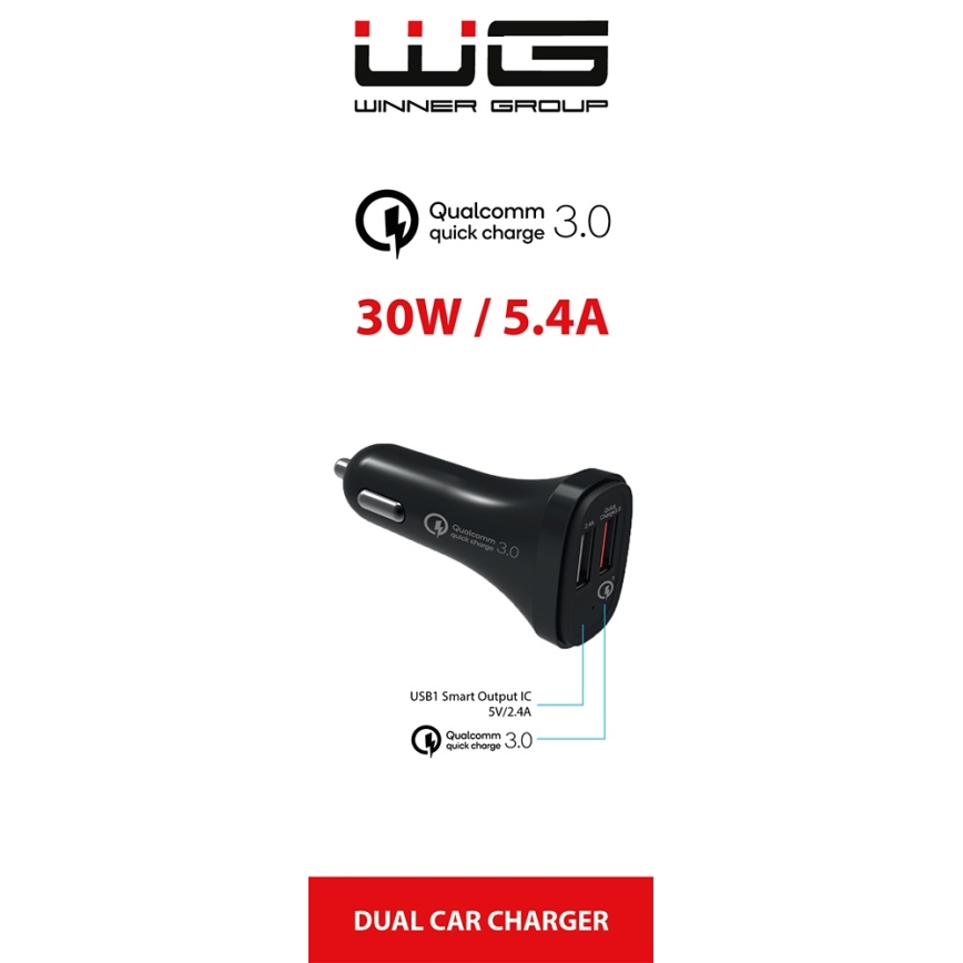Winner Group - Punjač za auto 2xUSB-A Power Delivery 30W crna