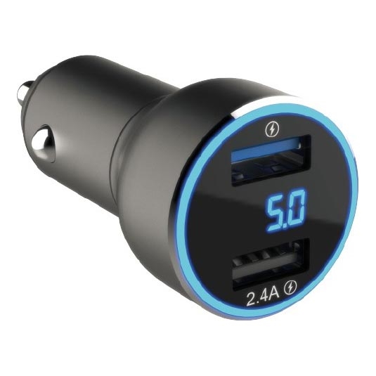 Winner Group - Punjač za auto s zaslonom 2xUSB-A Power Delivery 30W crna