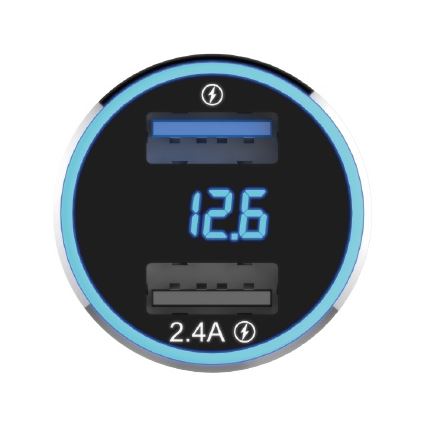 Winner Group - Punjač za auto s zaslonom 2xUSB-A Power Delivery 30W crna