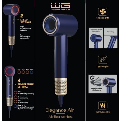 Winner Group - Sušilo za kosu s ionizatorom Elegance Air 1600W/230V plava SCHUKO