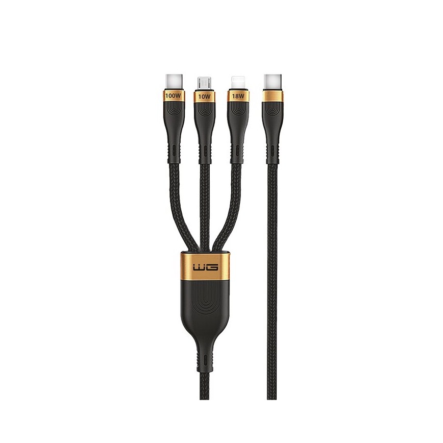 Winner Group -USB kabel 3u1 USB-C / Lightning, USB-C i Micro USB 100W 1,5m crna