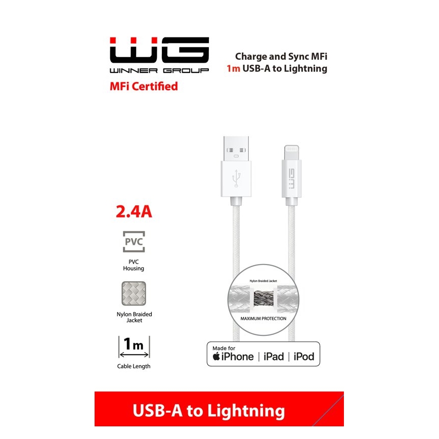 Winner Group - USB kabel MFI Lightning / USB-A 1m bijela