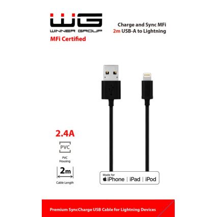 Winner Group - USB kabel MFI Lightning / USB-A 2m crna