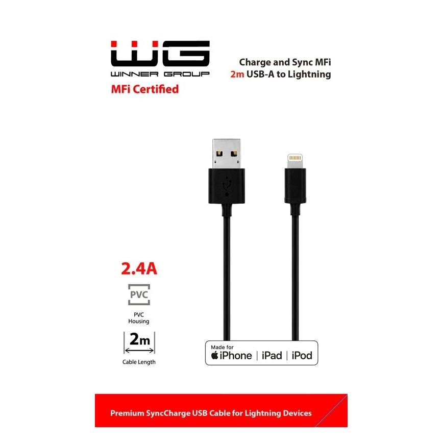 Winner Group - USB kabel MFI Lightning / USB-A 2m crna