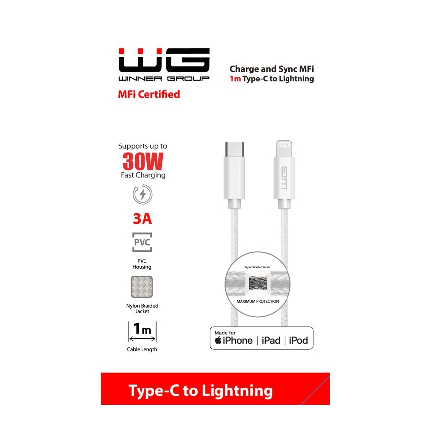 Winner Group - USB kabel MFI Lightning / USB-C 1m bijela