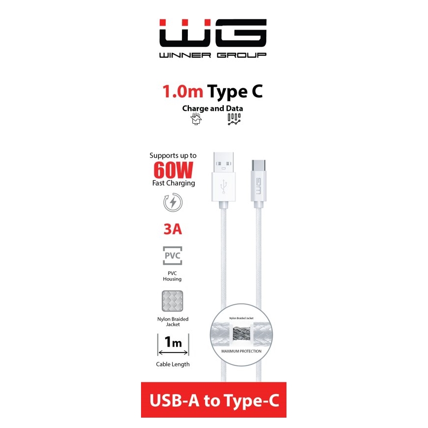 Winner Group - USB kabel USB-C / USB-A 60W 1m bijela