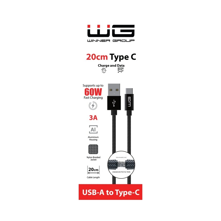 Winner Group - USB kabel USB-C / USB-A 60W 20cm crna