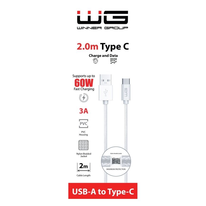 Winner Group - USB kabel USB-C / USB-A 60W 2m bijela
