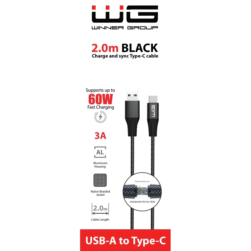 Winner Group - USB kabel USB-C / USB-A 60W 2m crna