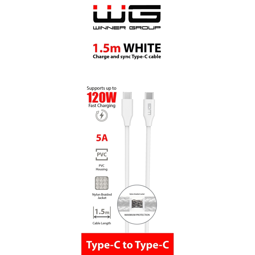 Winner Group - USB kabel USB-C / USB-C 120W 1,5m bijela