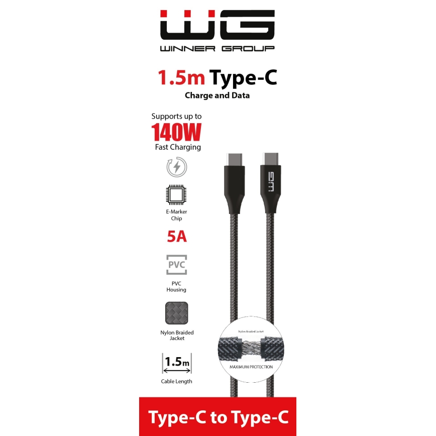 Winner Group - USB kabel USB-C / USB-C 140W 1,5m crna