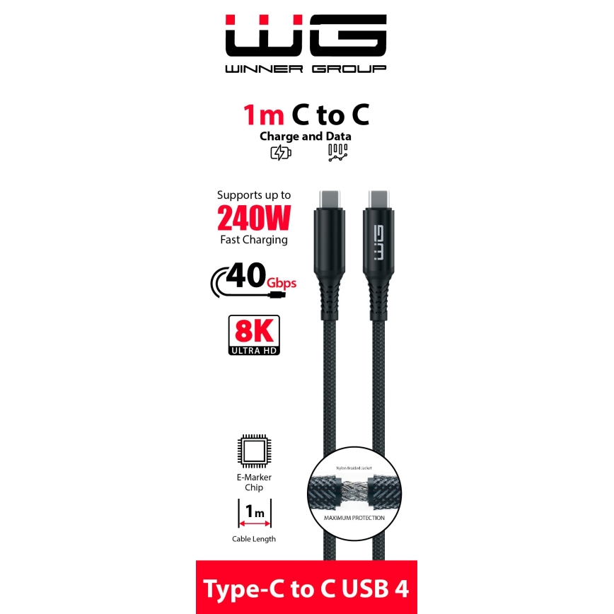 Winner Group - USB kabel USB-C / USB-C 240W 1m crna