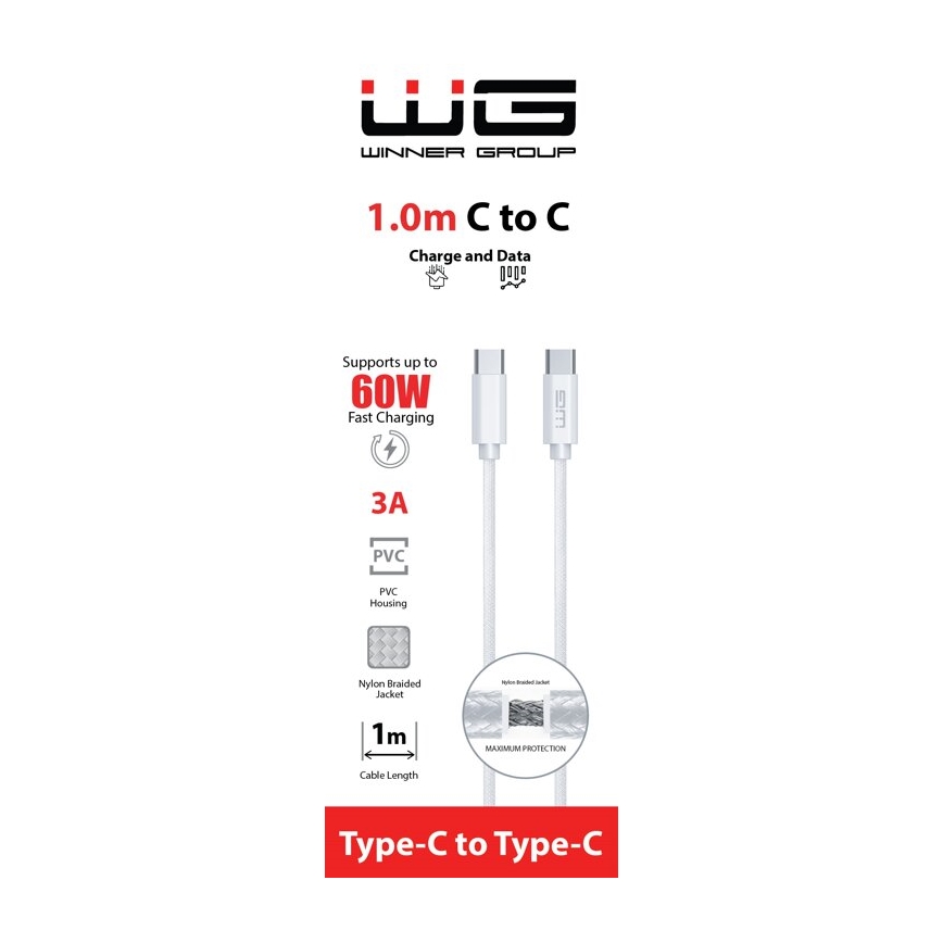 Winner Group - USB kabel USB-C / USB-C 60W 1m bijela