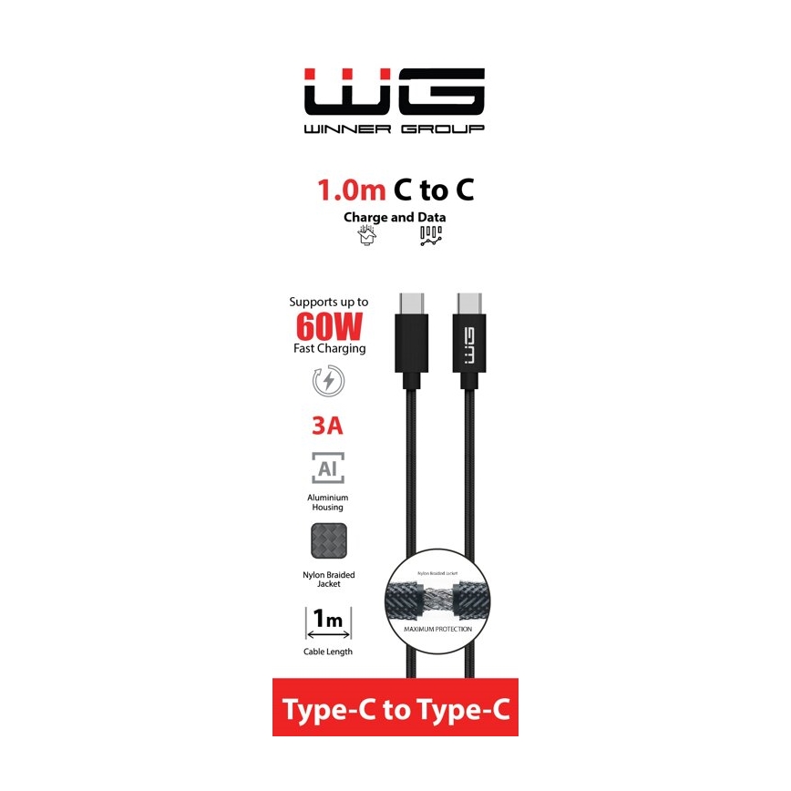 Winner Group - USB kabel USB-C / USB-C 60W 1m crna