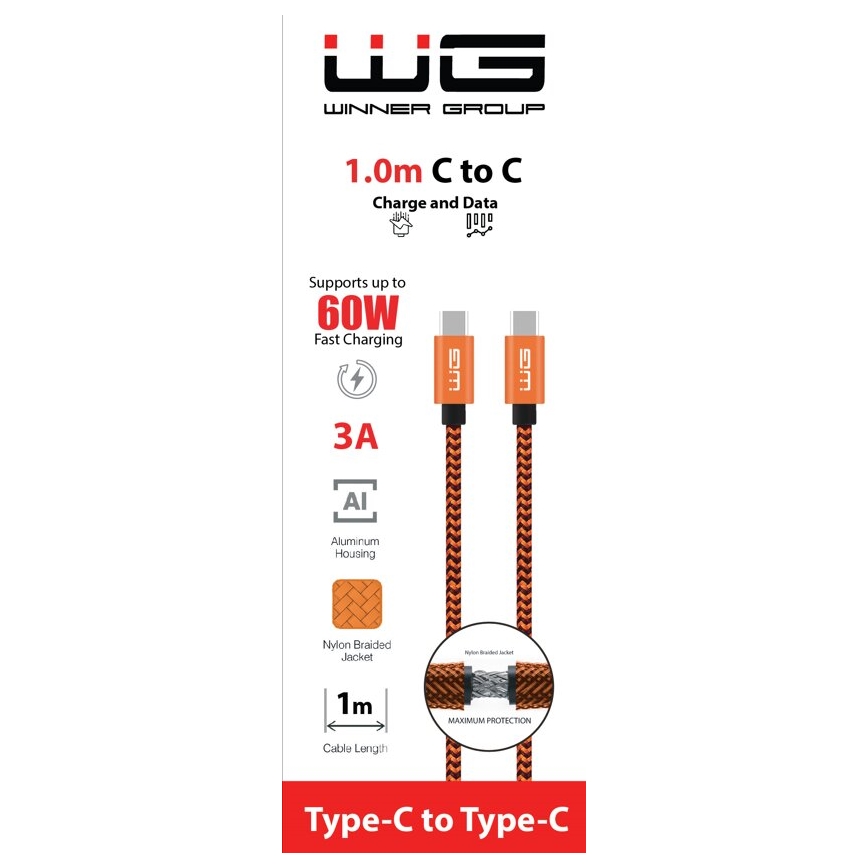 Winner Group - USB kabel USB-C / USB-C 60W 1m narančasta