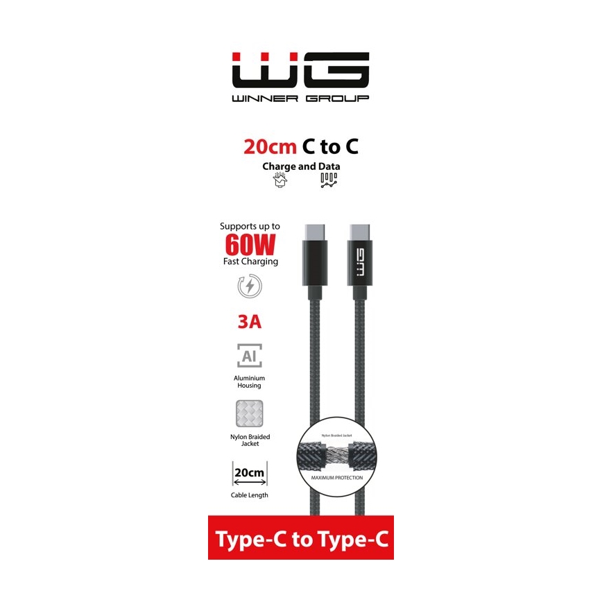 Winner Group - USB kabel USB-C / USB-C 60W 20cm crna