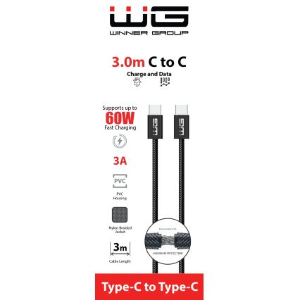 Winner Group - USB kabel USB-C / USB-C 60W 3m crna