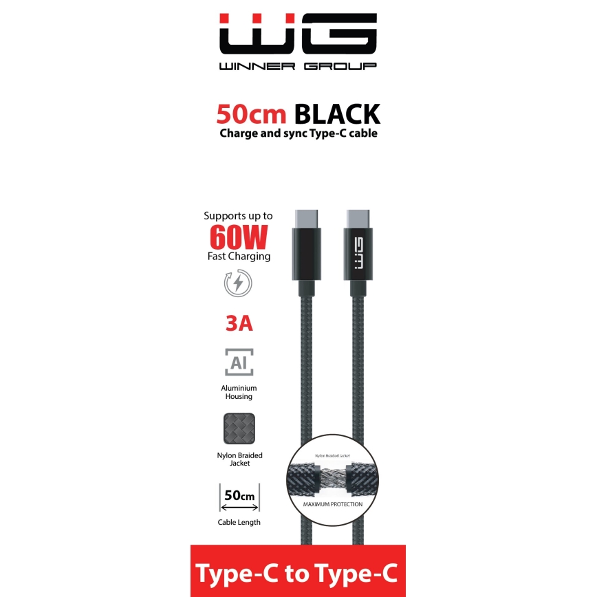 Winner Group - USB kabel USB-C / USB-C 60W 50cm crna