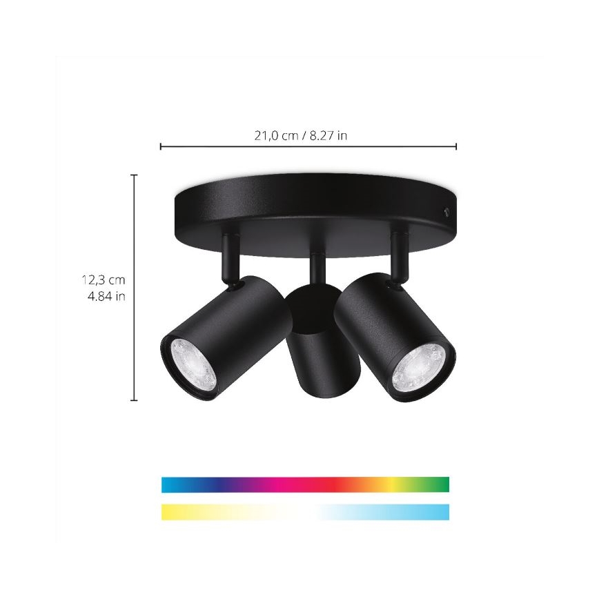 WiZ - LED RGBW Prigušiva reflektorska svjetiljka IMAGEO 3xGU10/4,9W/230V 2200-6500K Wi-Fi CRI 90 crna
