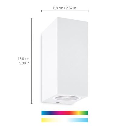 WiZ - LED RGBW Prigušiva zidna svjetiljka UP&DOWN 2xGU10/4,7W/230V 2200-6500K Wi-Fi CRI 90 bijela