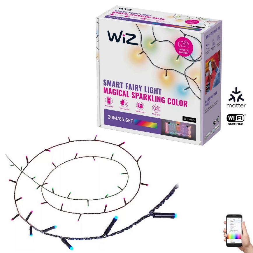 WiZ - LED RGBW Prigušivi vanjski lanac 160xLED 20m IP44 2700-5000K Wi-Fi