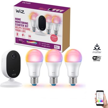 WiZ - Set za nadzor doma: 1x kamera + 3x LED RGB žarulja A60 E27/8,5W/230V Wi-Fi
