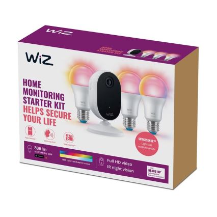 WiZ - Set za nadzor kućanstva: 1x kamera + 3x LED RGB žarulja A60 E27/8,5W/230V Wi-Fi