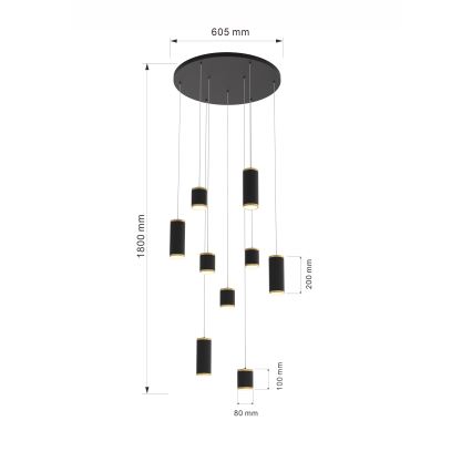 Wofi 5003-904 - LED Prigušivi luster na sajli TOULOUSE LED/57W/230V crna/zlatna