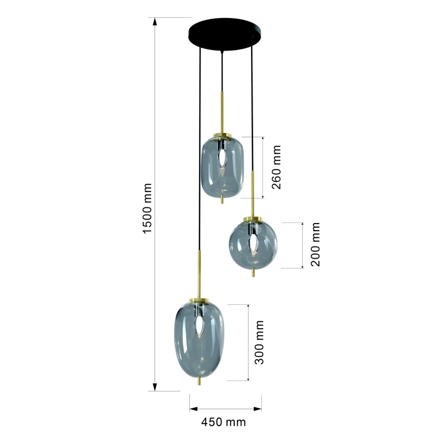 Wofi 5007-302 - Luster na sajli BELLEVILLE 3xE14/40W/230V crna/zlatna