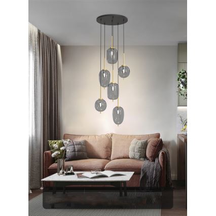 Wofi 5007-502 - Luster na sajli BELLEVILLE 6xE14/40W/230V crna/zlatna