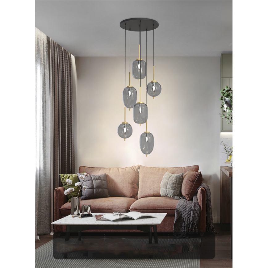 Wofi 5007-502 - Luster na sajli BELLEVILLE 6xE14/40W/230V crna/zlatna