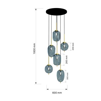 Wofi 5007-502 - Luster na sajli BELLEVILLE 6xE14/40W/230V crna/zlatna