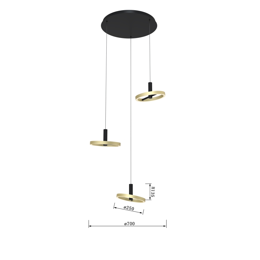 Wofi 5016-304 - LED Prigušivi luster na sajli BREST LED/26W/230V crna/zlatna