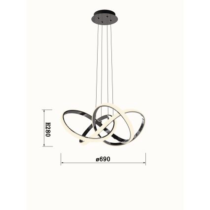 Wofi 6134-105L - LED Prigušivi luster na sajli INDIGO LED/50W/230V crna/sjajni krom
