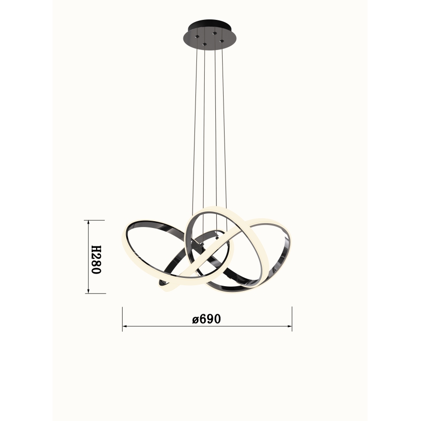 Wofi 6134-105L - LED Prigušivi luster na sajli INDIGO LED/50W/230V crna/sjajni krom