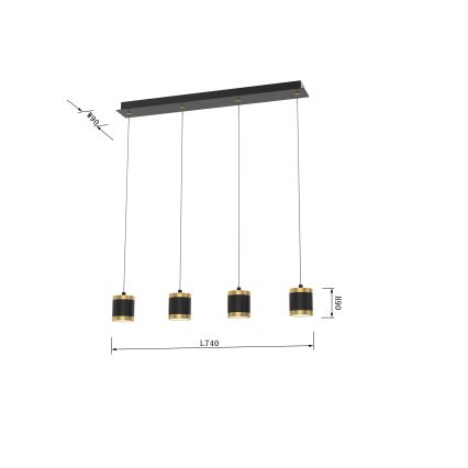 Wofi 7003-404 - LED prigušivački luster na užetu TOULOUSE LED/34W/230V crna/zlatna