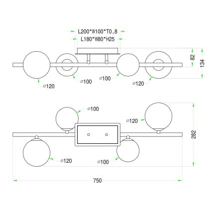 Wofi 7014-401W - LED Nadgradni luster VILLA 4xG9/3W/230V zlatna