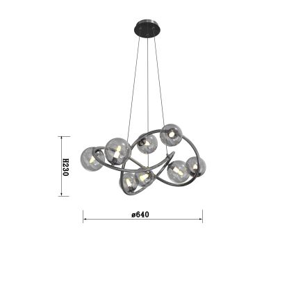 Wofi 7014-805 - LED Luster na sajli NANCY 8xG9/3,5W/230V crna/sjajni krom